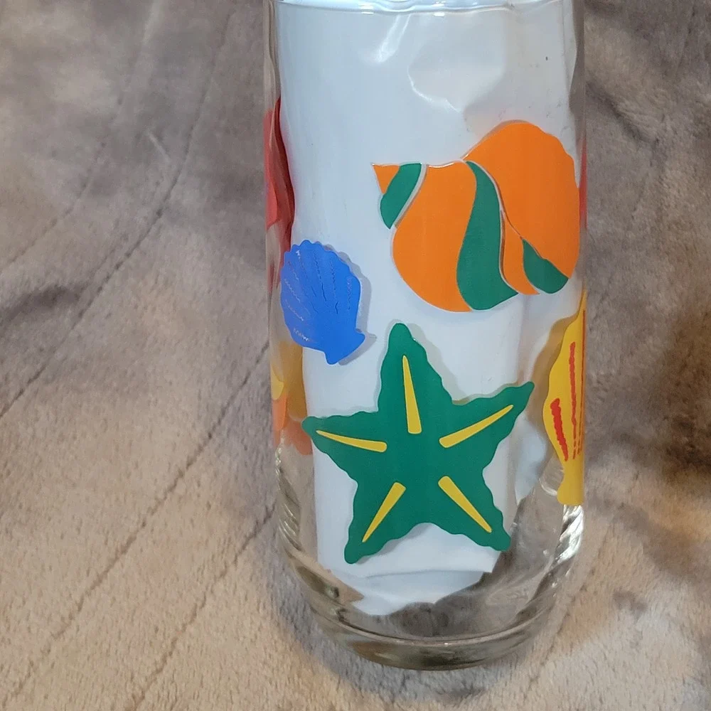 Libbey Tropical Seashells Highball Glasses VTG Coastal Starfish Set 2‎ Beach